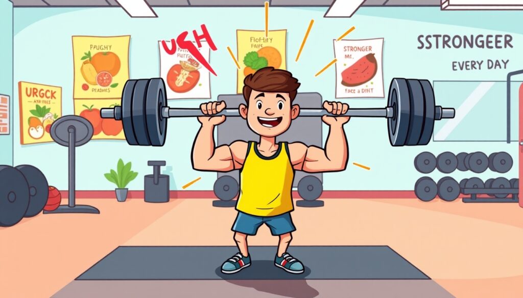 strong boy holding gym equipments