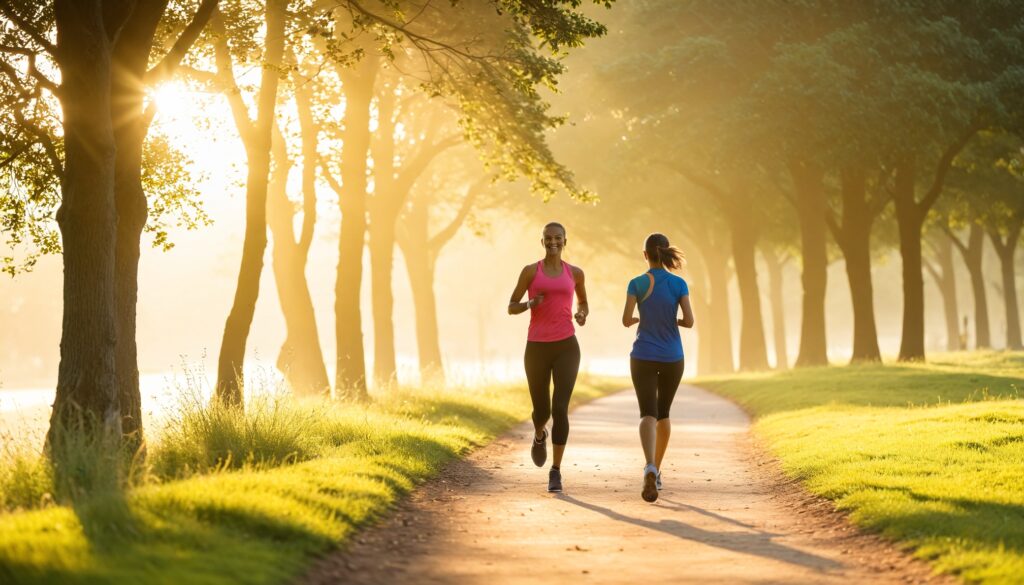 two women running