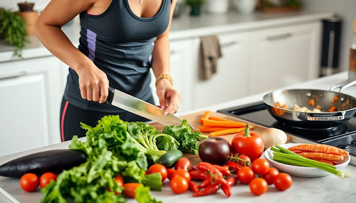 women cutting vegetables